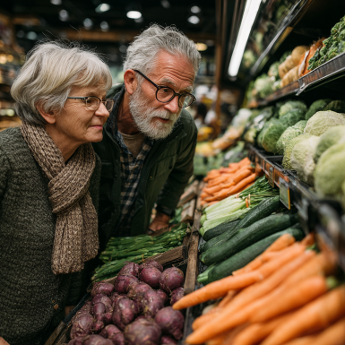 Persoane mature savurând o masă sănătoasă